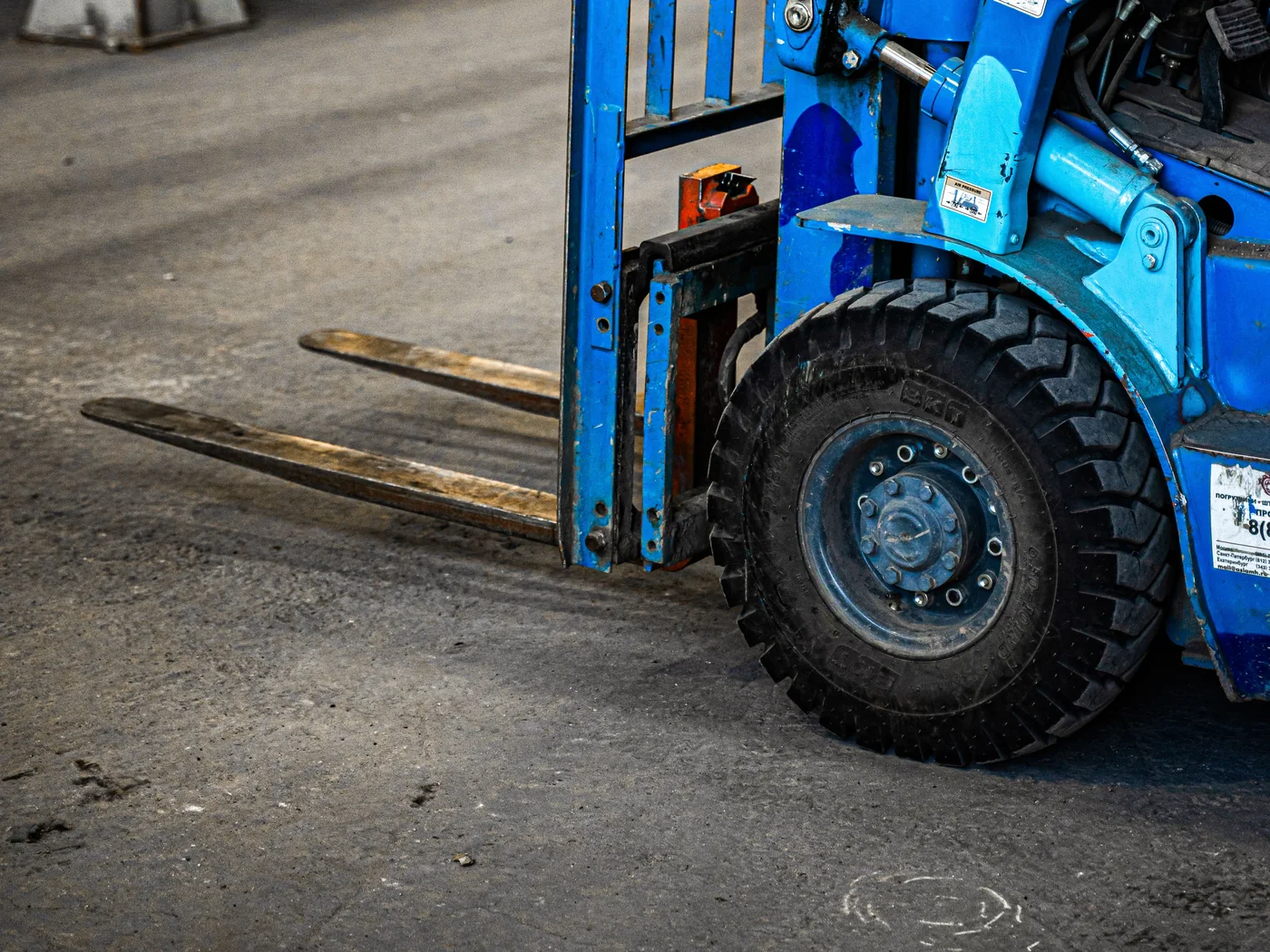 A forklift in a warehouse