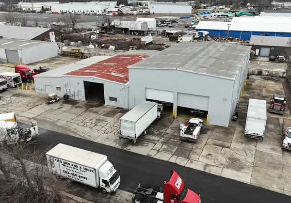 The Superior Truck & Trailer shop and yard on Bishop Lane from the air