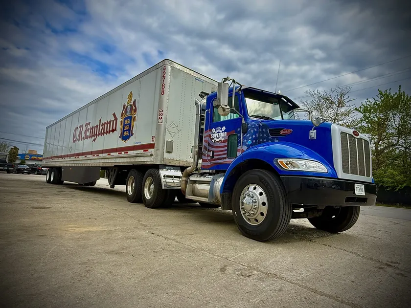 A customer tractor-trailer in the Superior lot