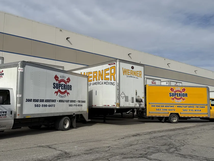 Superior box trucks at a fleet yard