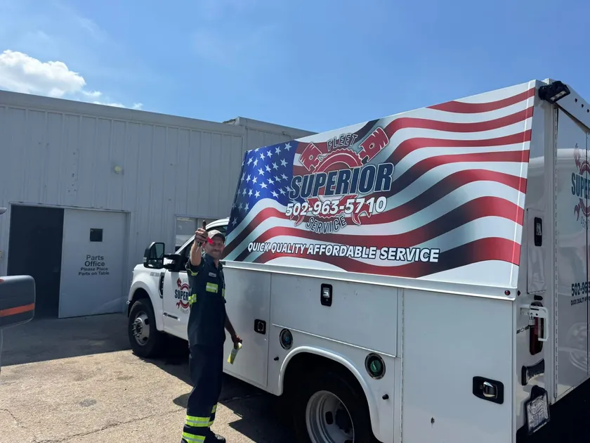 A Superior service truck and tech at the shop